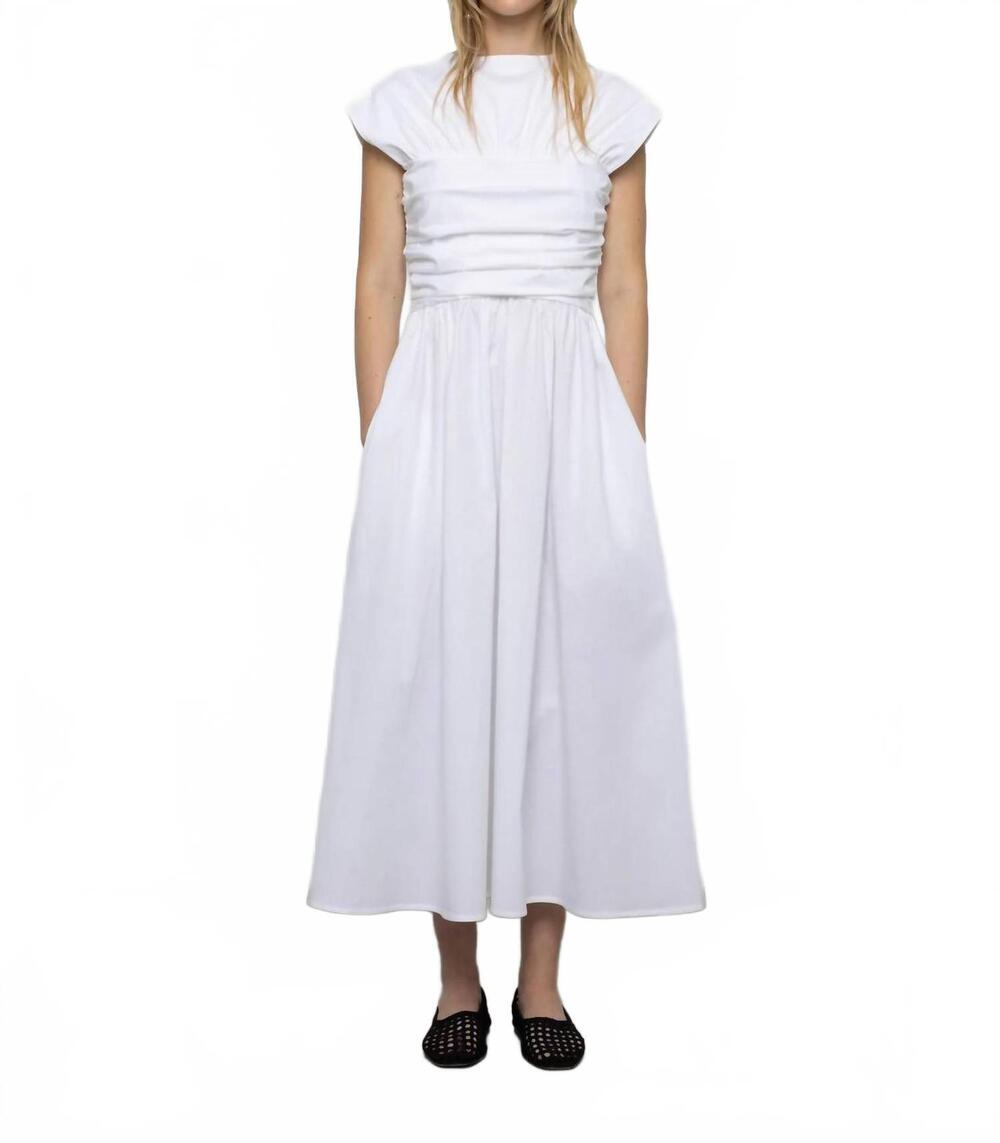 NEW ESTHE women's poplin ruched dress in white